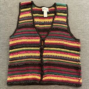 Theo Vintage Crochet Multi-color Vest Size M Yarn & Ribbon 90’s Grunge style